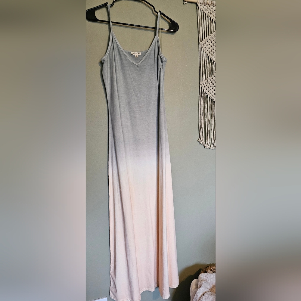 Main Strip Gray and Cream Spaghetti Strap Sundress